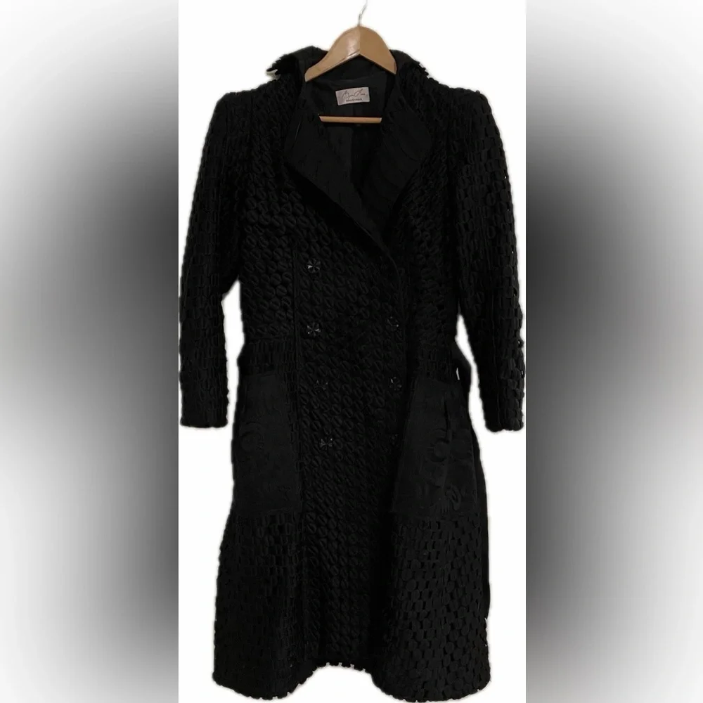Byron Lars Beauty Mark Rare Textured A-Line Statement Coat with Waist Belt Sz 6